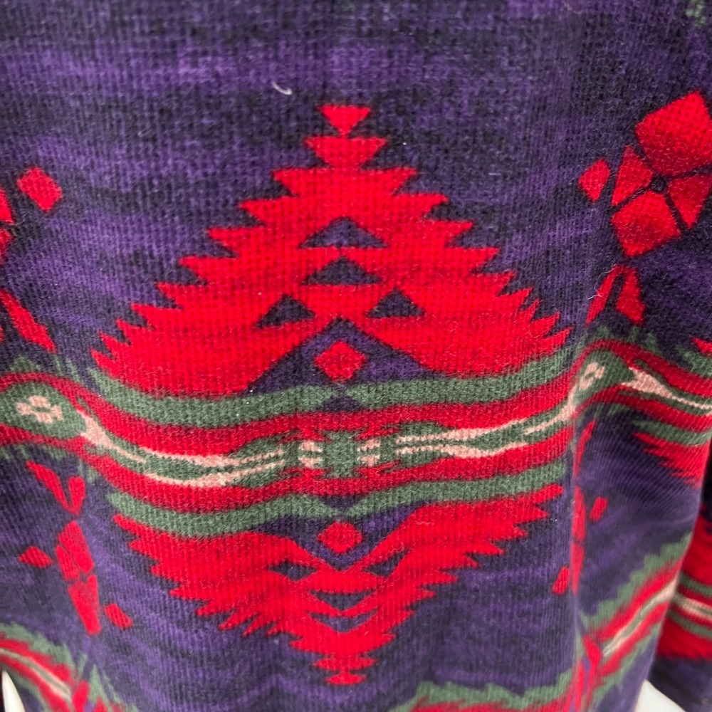 Chaps Denim Womens 1X Southwestern Aztec Thermal Henley Shirt Purple Red Cotton - Picture 14 of 14
